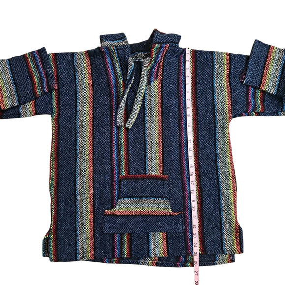 Unbranded M Blue Rainbow Stripe Baja Hoodie Pullover Hippie Grunge Surf Poncho - Picture 8 of 8